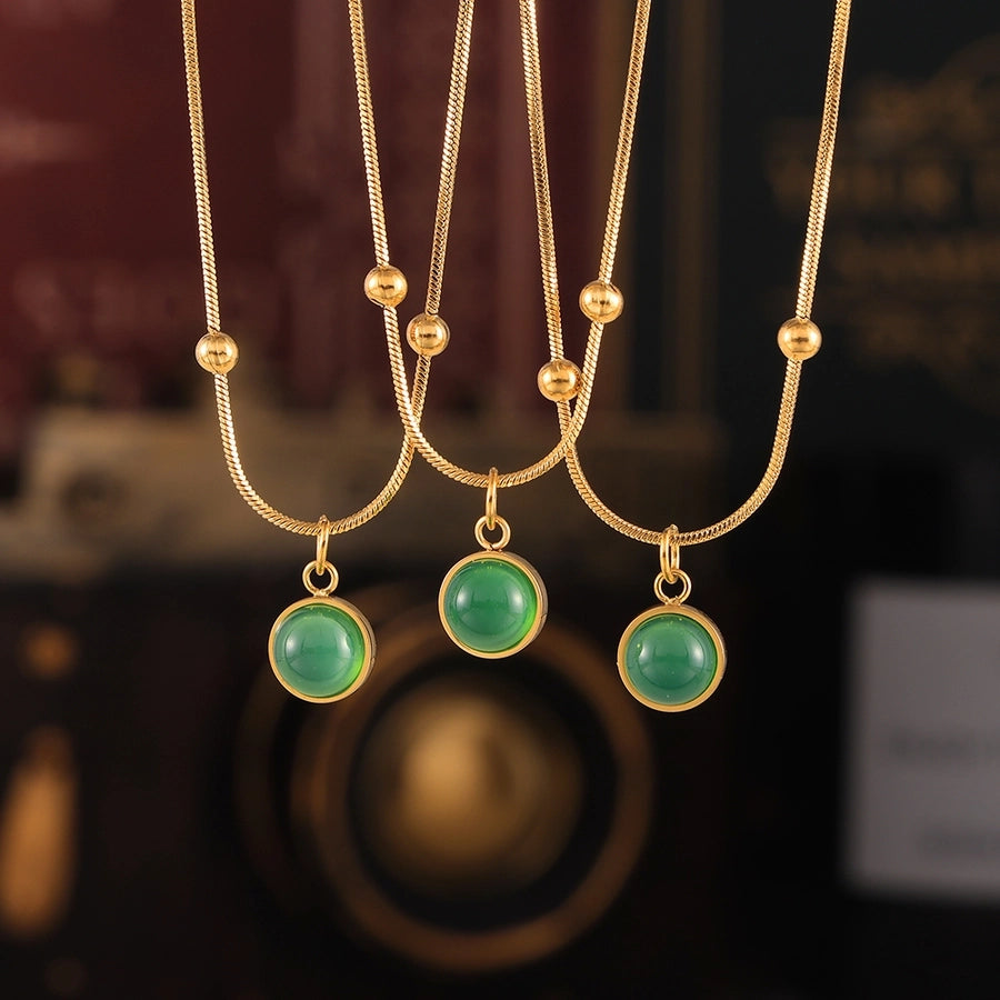 Jewelry Modern Style Commute Round 316 Stainless Steel  Titanium Steel Glass Stone Inlay Pendant Necklace Necklace