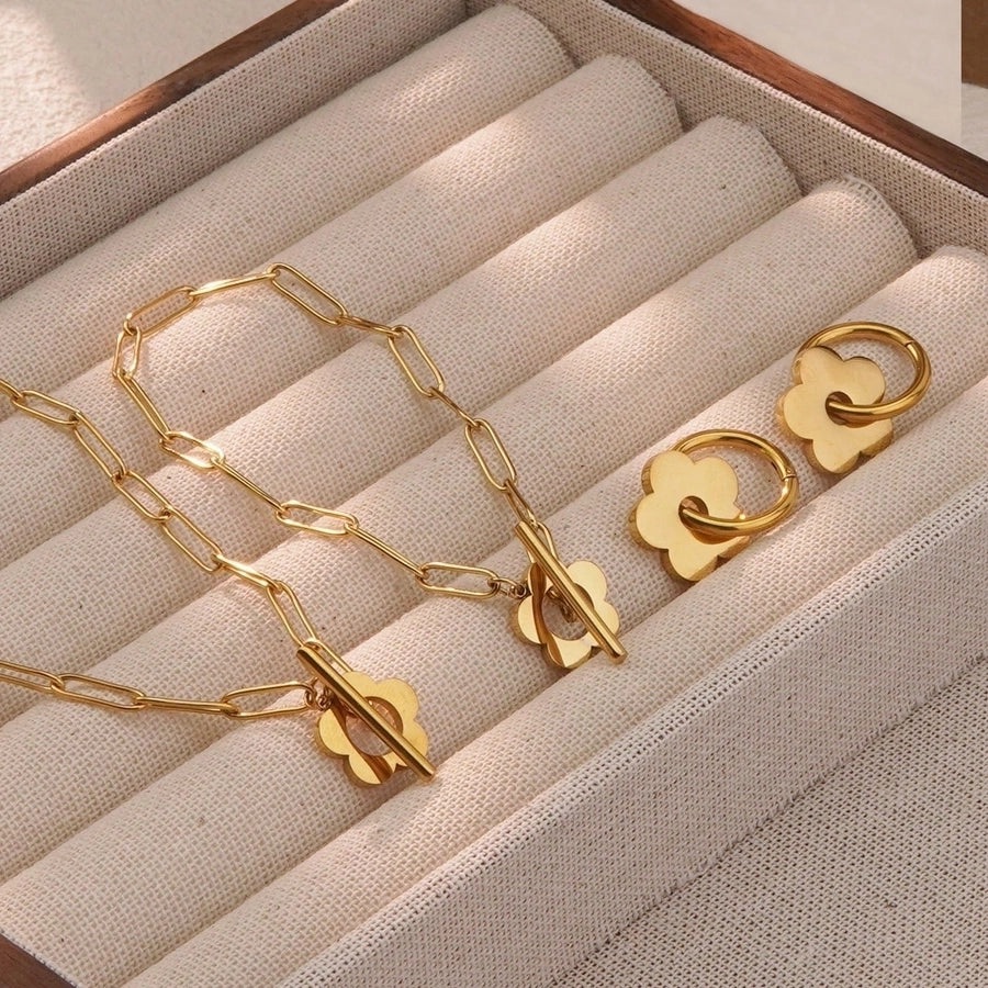Jewelry Modern Style Simple Style Flower 304 Stainless Steel 18K Gold Plated Plating Bracelets Earrings Necklace