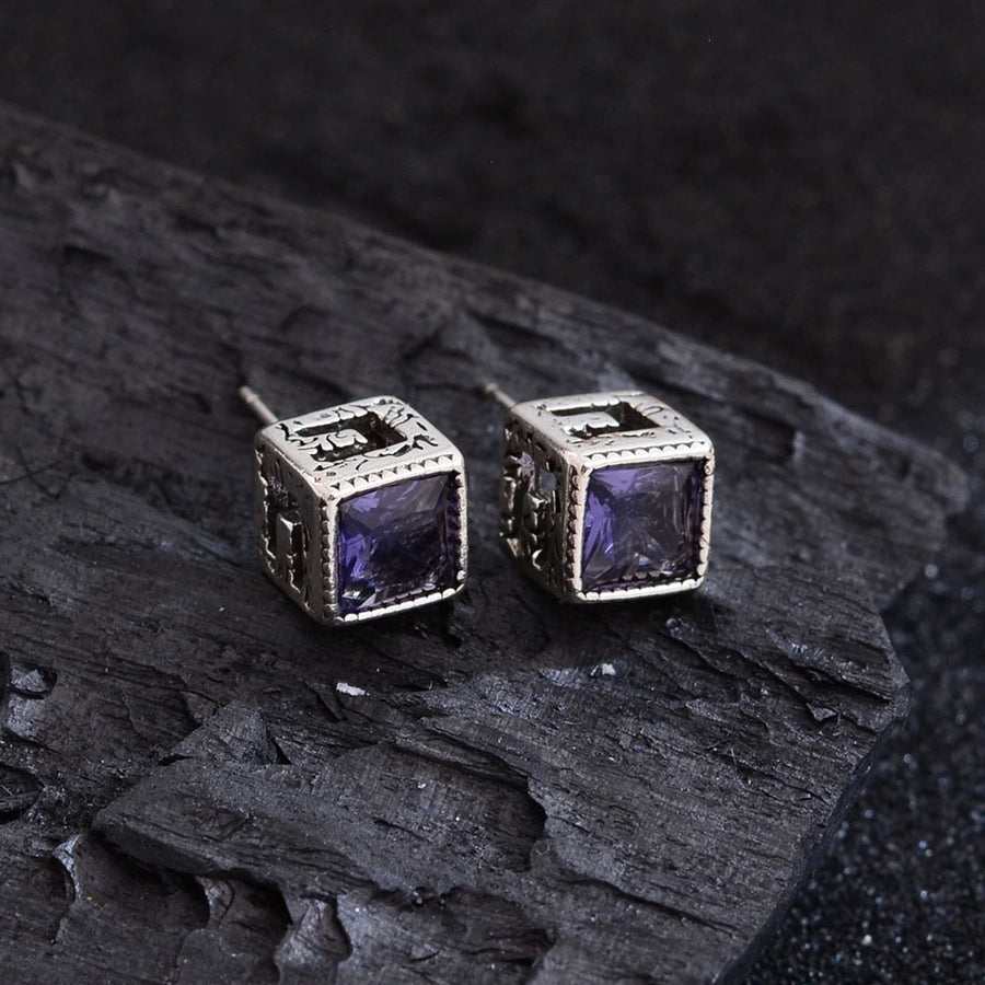 1 Pair Hip-Hop Vintage Style Square Inlay Copper Zircon Ear Studs