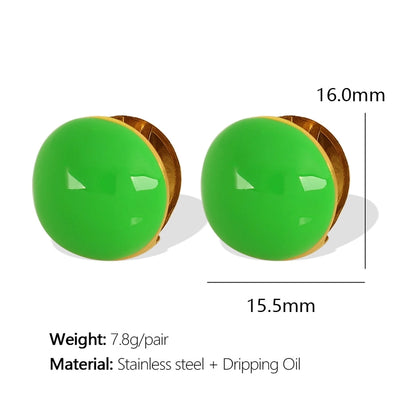 1 Pair IG Style Simple Style Round Enamel 304 Stainless Steel 18K Gold Plated Stainless Steel Earrings