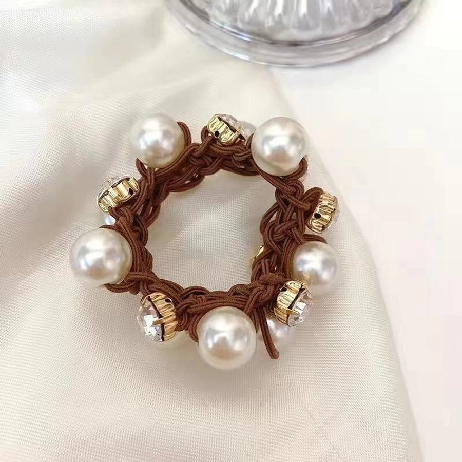Elegant Pearl Head Rope Women's Simple Elegant Hair Rope Korean Cyber Celebrity Rubber Band Hair Rings Ponytail Headwear Leather Cover