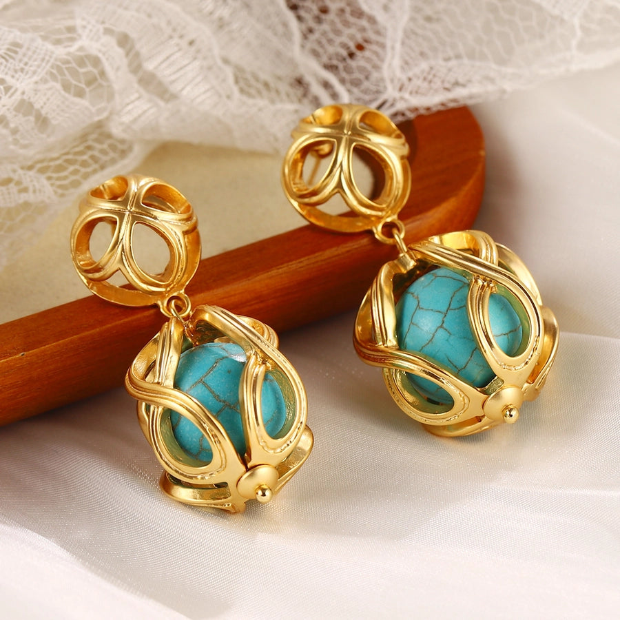 1 Pair Elegant Retro Geometric Butterfly Inlay Alloy Artificial Pearls Natural Stone Zircon 18K Gold Plated Palladium White K Drop Earrings