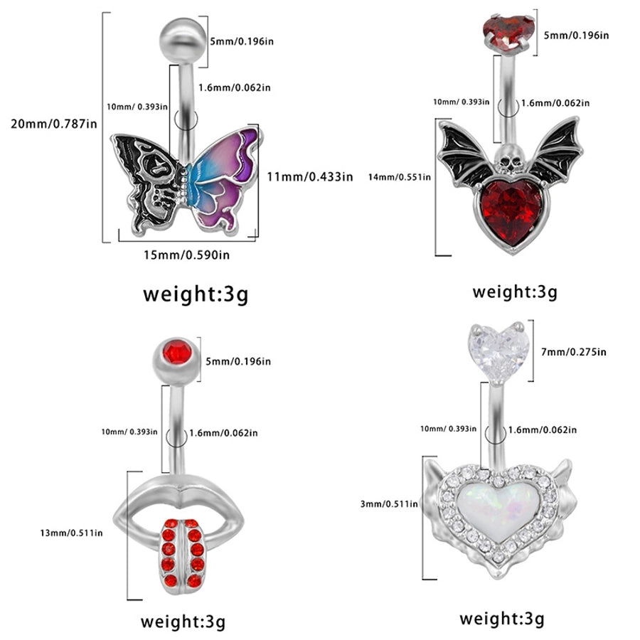 1 Piece Lip Rings Sexy Classic Style Heart Shape Smile Face Butterfly Pure Titanium Titanium Alloy Epoxy Plating Acrylic Rhinestones Glass White Gold Plated Belly Rings