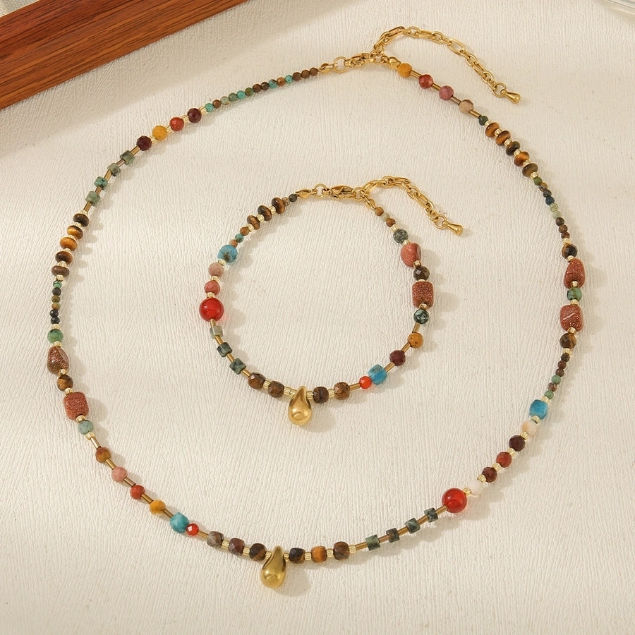 Retro Bohemian Irregular Geometric natural stone Tiger Eye Bracelets Necklace In Bulk