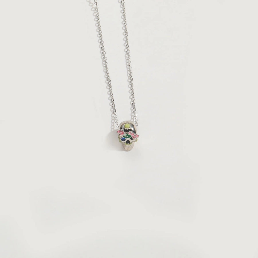 Copper 14K Gold Plated Inlay Skull Zircon Pendant Necklace