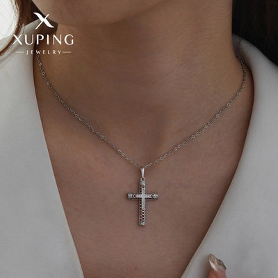 Copper 18K Gold Plated Plating Hollow Out Inlay Cross Zircon Pendant Necklace