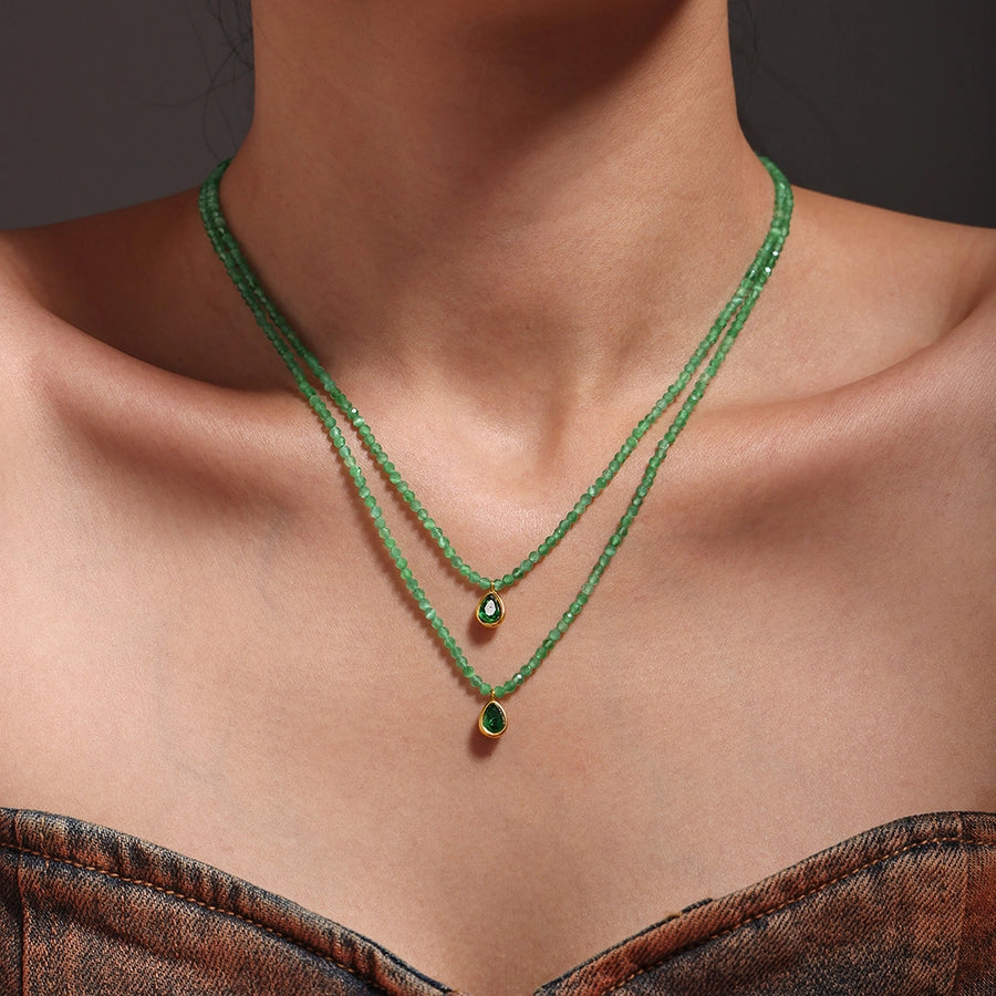 Jewelry Elegant Water Droplets 304 Stainless Steel Opal 18K Gold Plated Beaded Plating Inlay Pendant Necklace