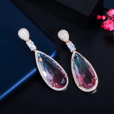 1 Pair Casual Vintage Style Classic Style Water Droplets Copper Zircon 14K Gold Plated Drop Earrings