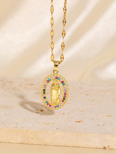 Copper Plating Virgin Mary Zircon Pendant Necklace