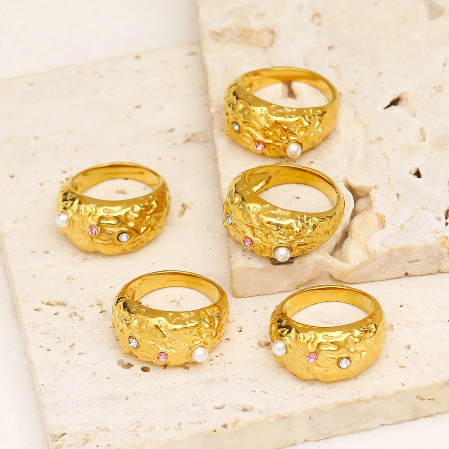 Jewelry Casual Elegant Geometric 304 Stainless Steel Zircon 18K Gold Plated Irregular Rings