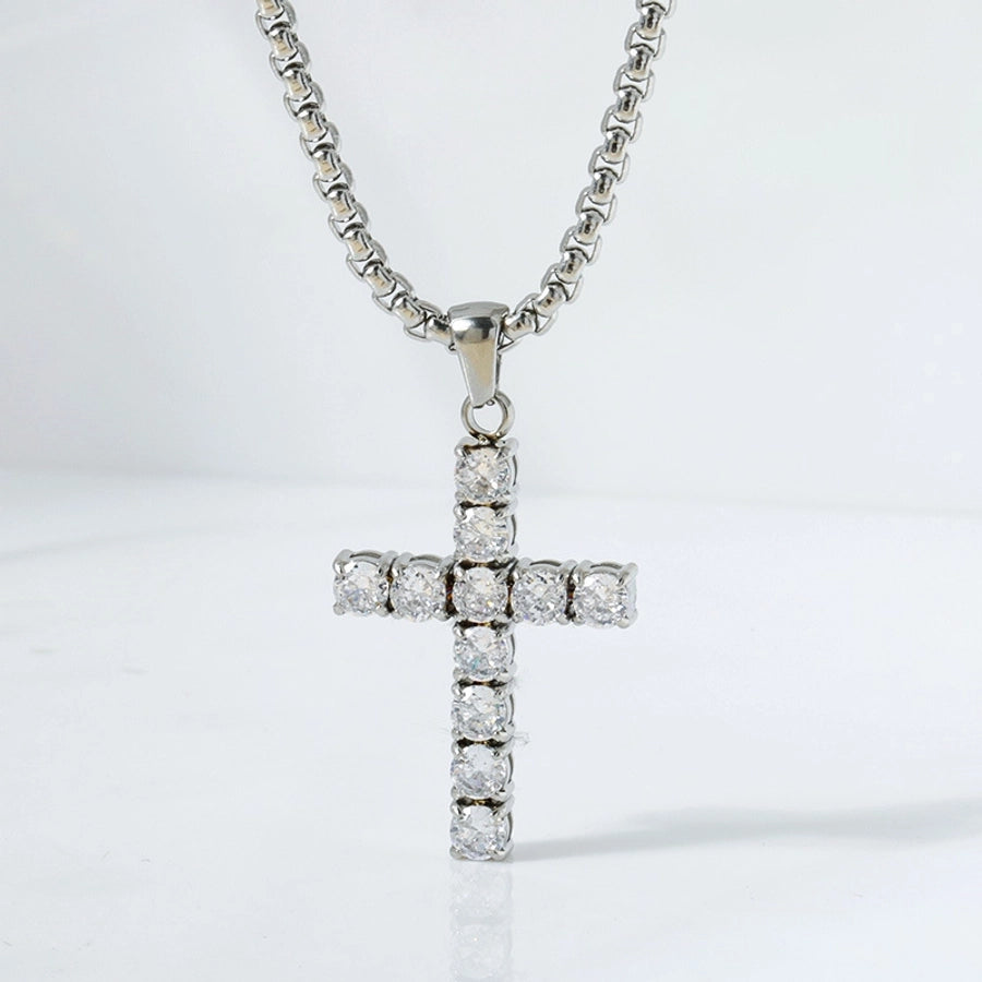 Jewelry IG Style Shiny Cross Titanium Steel Zircon Polishing Inlay Pendant Necklace