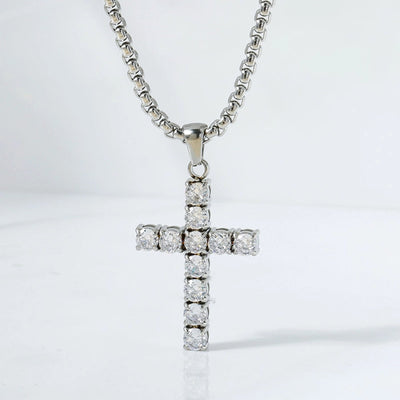 Jewelry IG Style Shiny Cross Titanium Steel Zircon Polishing Inlay Pendant Necklace