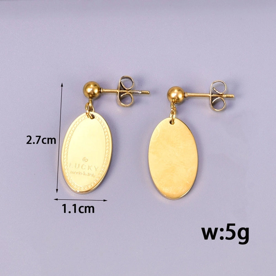 1 Pair Retro Classic Style Oval Heart Shape 304 Stainless Steel 18K Gold Plated Drop Earrings