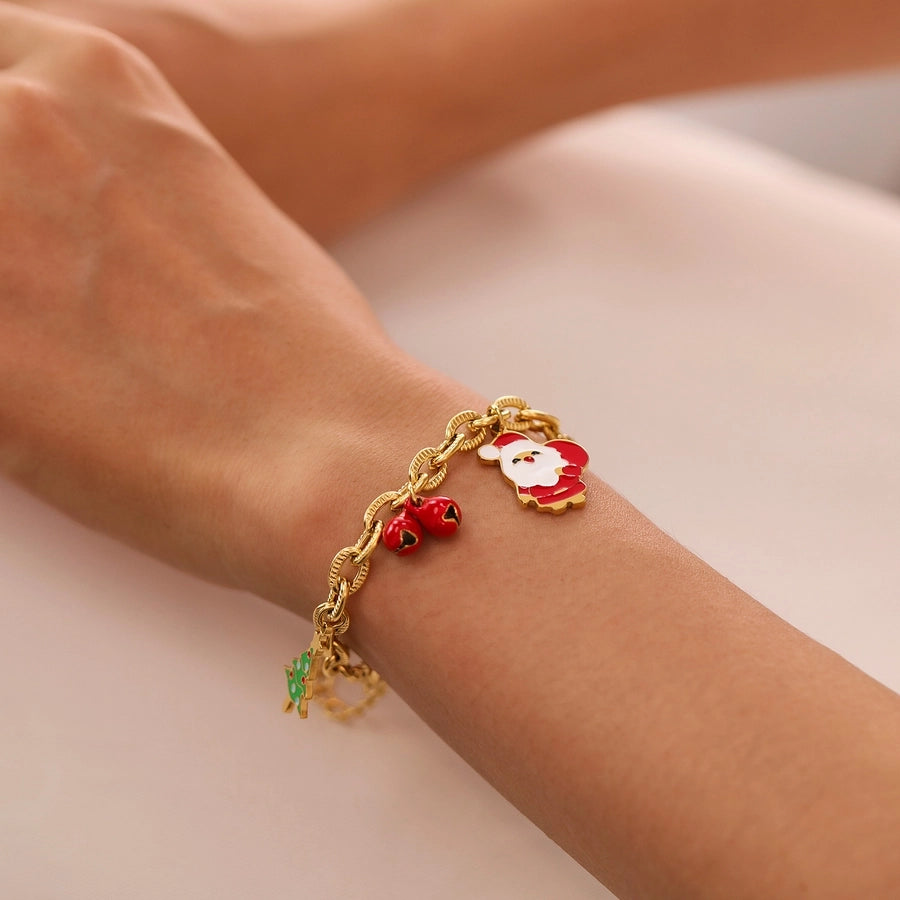 Simple Style Christmas Tree Santa Claus Christmas Socks 304 Stainless Steel cable chain Bracelets In Bulk