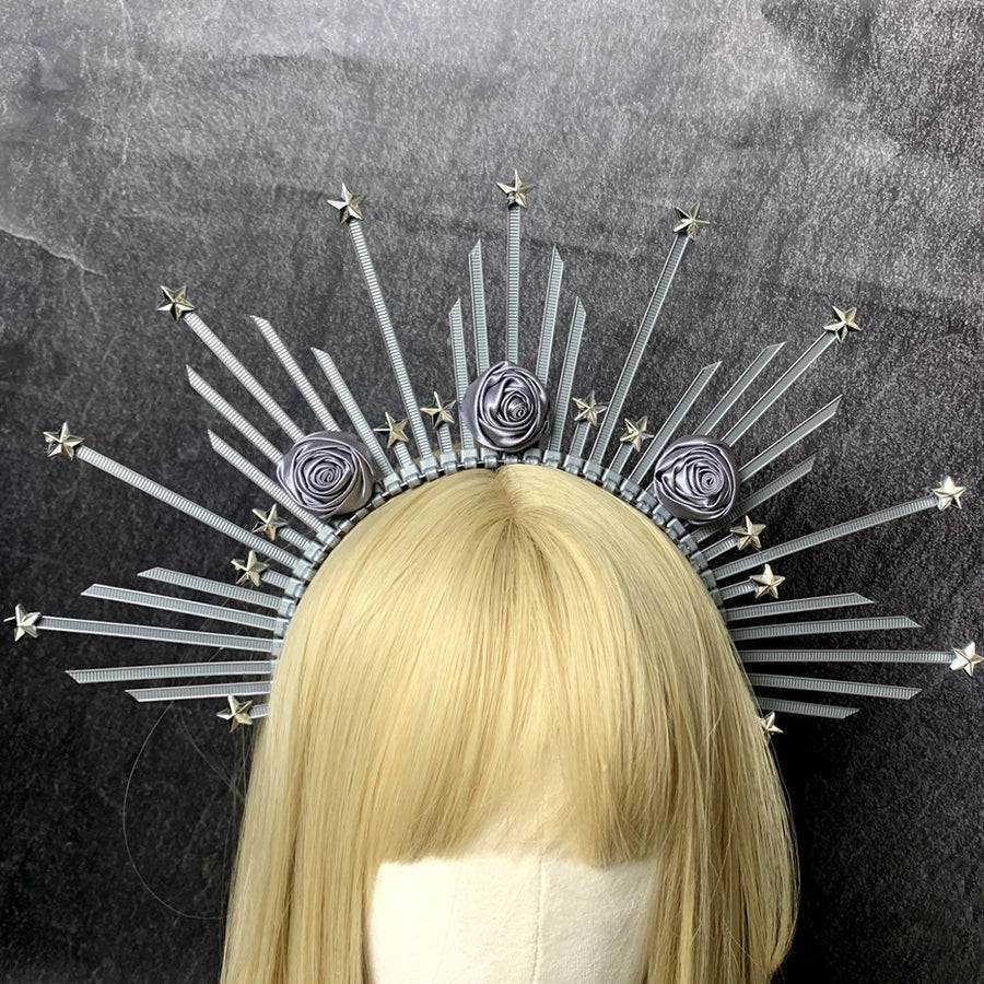 retro star crown flower plastic resin hair band