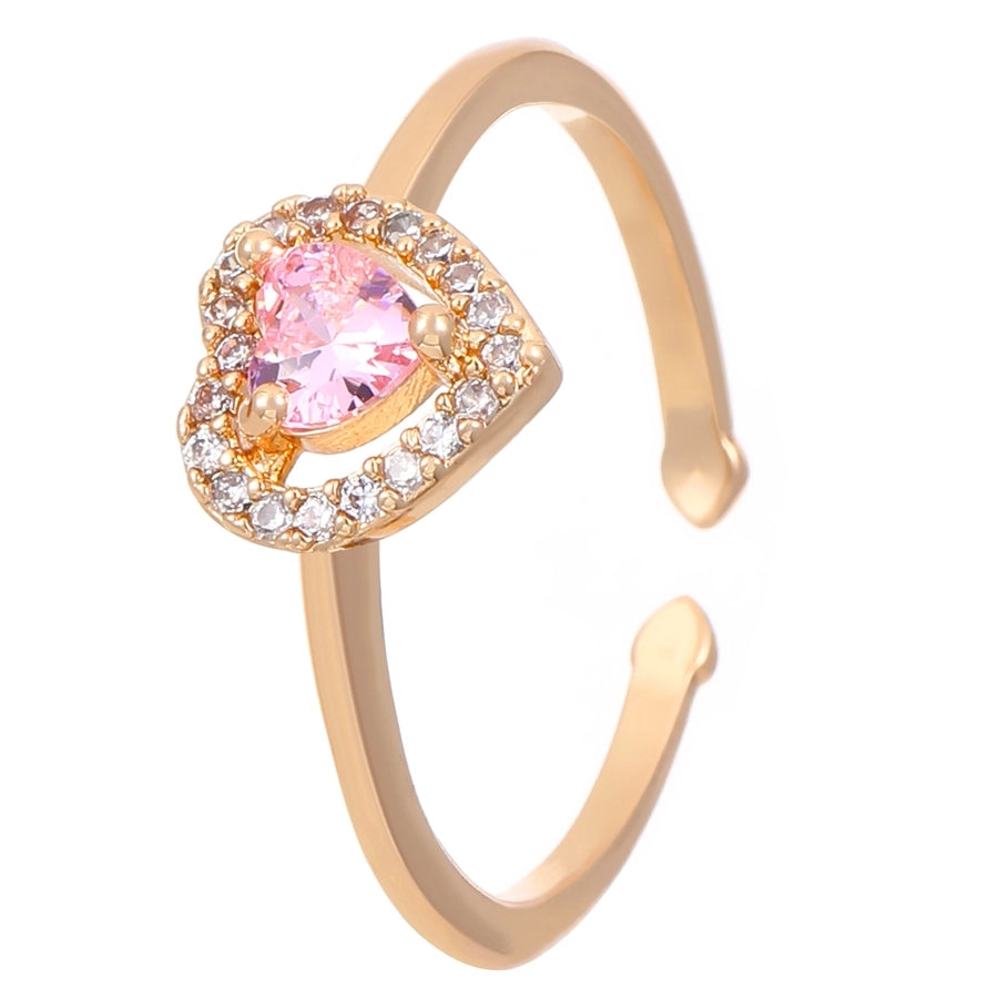 Copper Inlay Geometric Heart Shape Zircon Open Rings