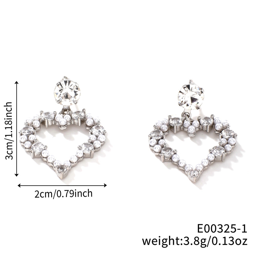 1 Pair Sweet Simple Style Shiny Geometric Heart Shape Inlay Copper Glass Zircon K Gold Plated Drop Earrings