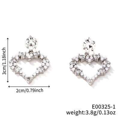 1 Pair Sweet Simple Style Shiny Geometric Heart Shape Inlay Copper Glass Zircon K Gold Plated Drop Earrings