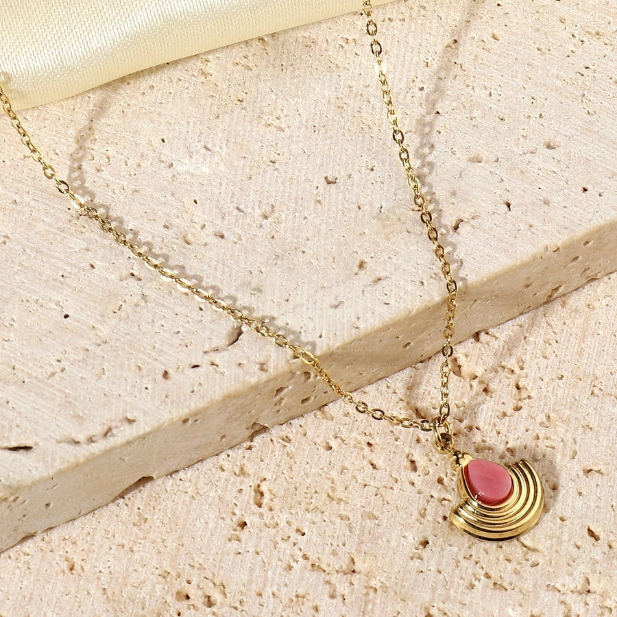 Jewelry Vintage Style French Style Simple Style Geometric Titanium Steel Natural Stone 14K Gold Plated Plating Pendant Necklace