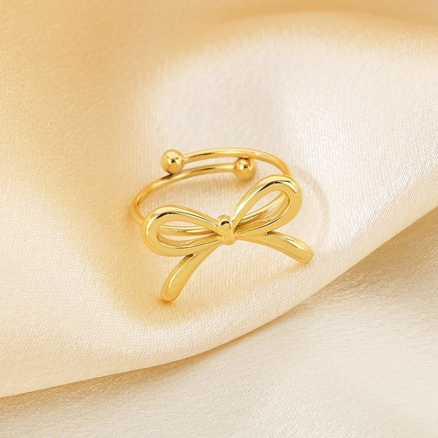 Jewelry Simple Style Bow Knot 304 Stainless Steel 18K Gold Plated Open Rings