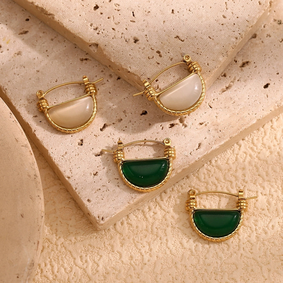 1 Pair Simple Style Geometric Inlay 304 Stainless Steel Agate Earrings