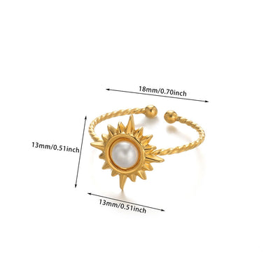 Jewelry IG Style Exaggerated Heart Shape Eye Solid Color 304 Stainless Steel Pearl Zircon Inlay Open Rings