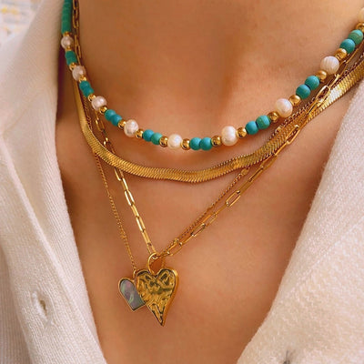 Jewelry Simple Style Heart Shape 304 Stainless Steel 18K Gold Plated Pendant Necklace