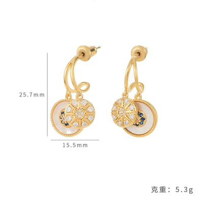 1 Pair Elegant Simple Style Heart Shape Eye Bee Inlay Copper Freshwater Pearl Zircon 18K Gold Plated Drop Earrings