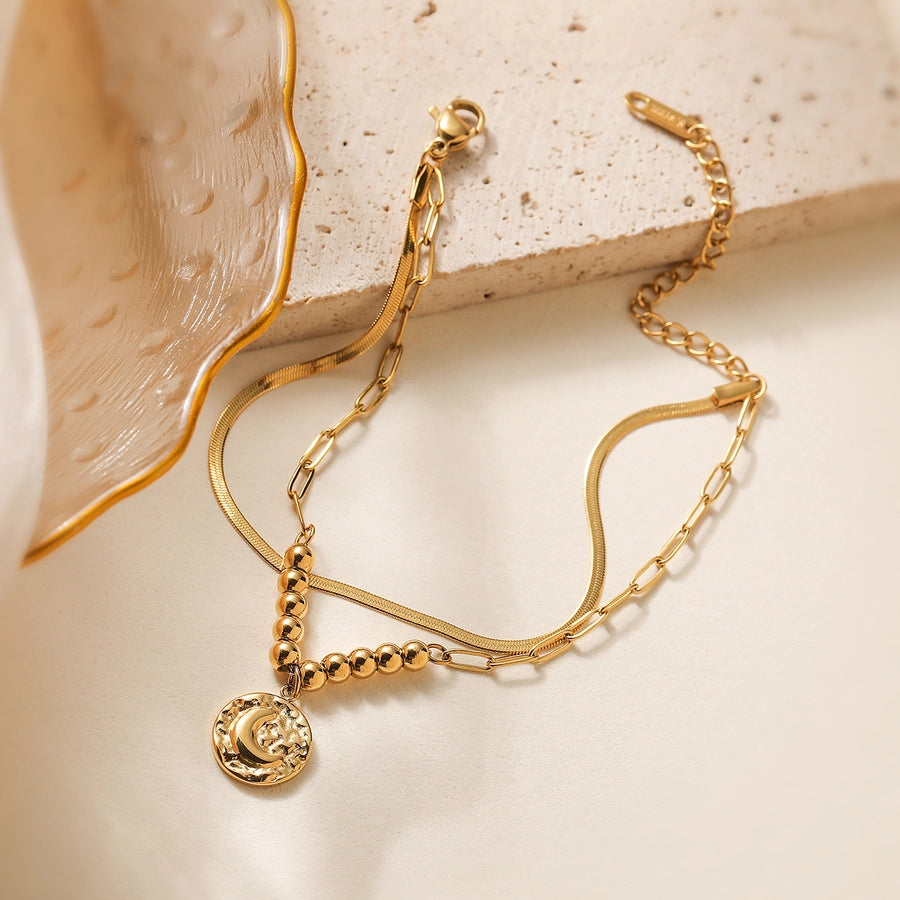 Elegant Simple Style Star Moon Conch 304 Stainless Steel snake chain Bracelets In Bulk