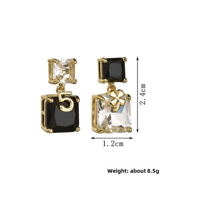 light luxury earrings letters cold style asymmetric square crystal earrings elegant  earrings for women high sense