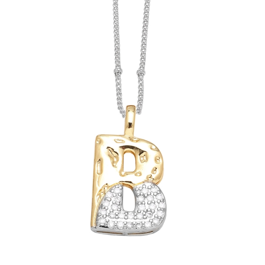 Jewelry Modern Style Simple Style letter 201 Stainless Steel Copper Zircon 18K Gold Plated Mixed Metal Inlay Pendant Necklace