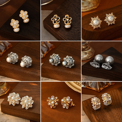 1 Pair Glam Luxurious French Style Flower Inlay Copper Freshwater Pearl Zircon 18K Gold Plated Ear Studs