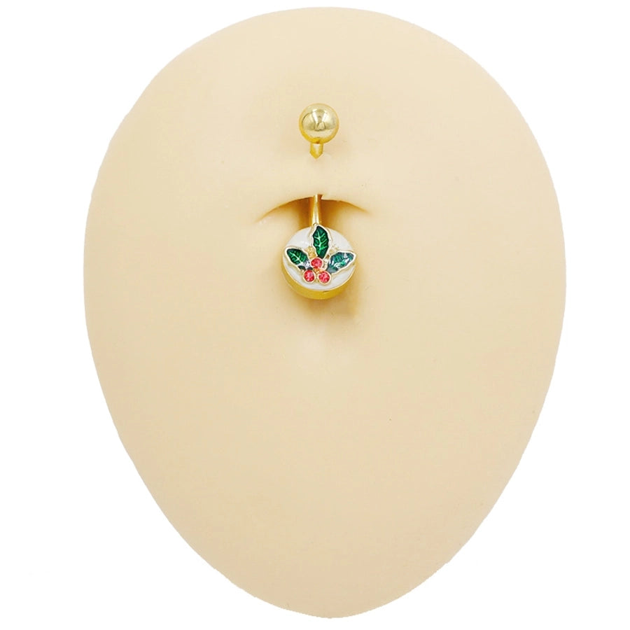 1 Piece Belly Rings Punk Simple Style Artistic Maple Leaf Rose 316 Stainless Steel  Alloy Epoxy Acrylic Rhinestones 18K Gold Plated