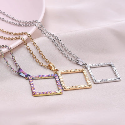 Jewelry Basic Simple Style Classic Style Square 304 Stainless Steel 18K Gold Plated Plating Pendant Necklace