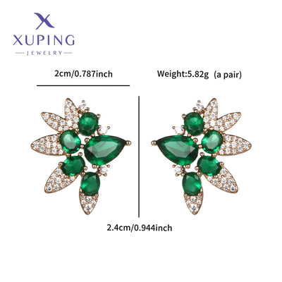 1 Pair Luxurious XUPING Simple Style Geometric Inlay Copper Artificial Gemstones 18K Gold Plated Ear Studs