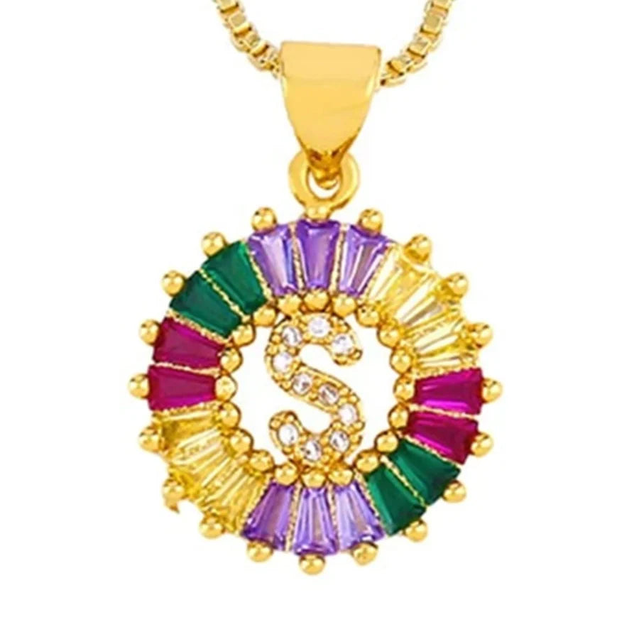 Copper 18K Gold Plated Plating Inlay Letter Zircon Pendant Necklace