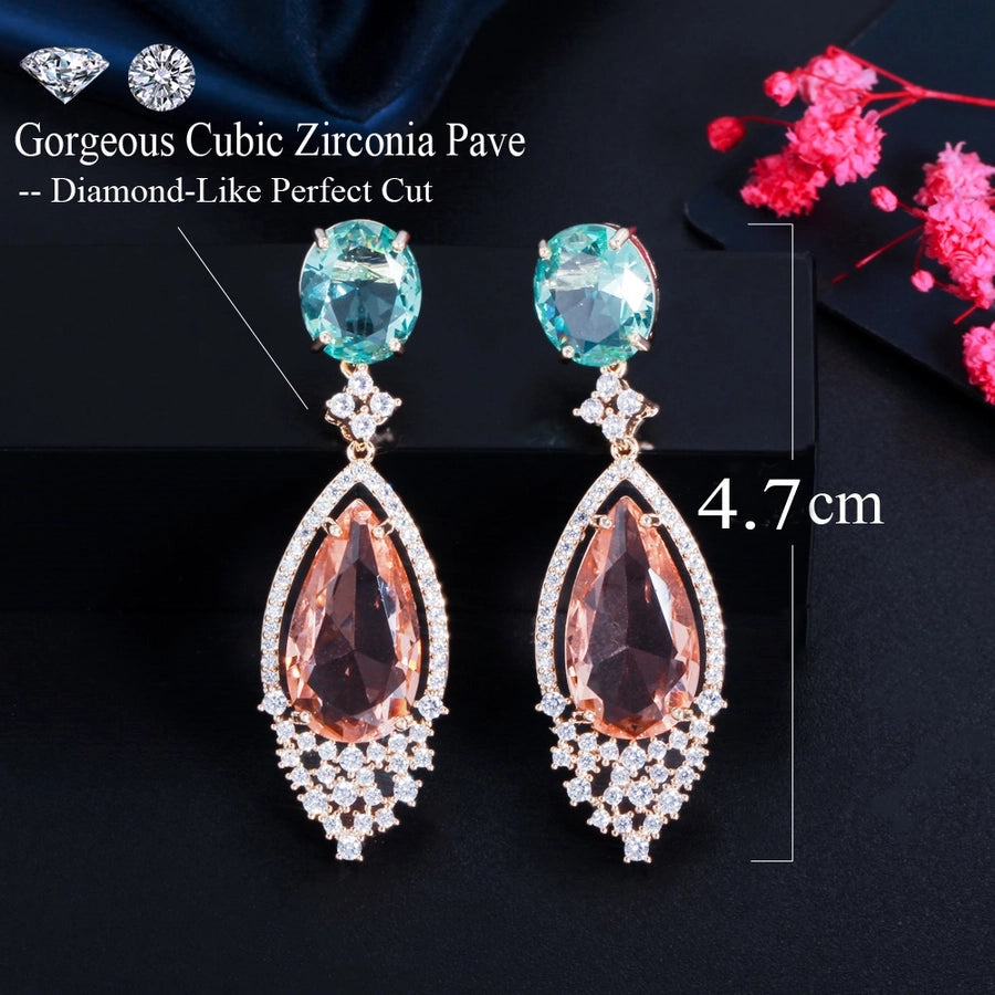 1 Pair Elegant Sweet Oversized Water Droplets Inlay Copper Zircon Rose Gold Plated Rhodium Plated Drop Earrings