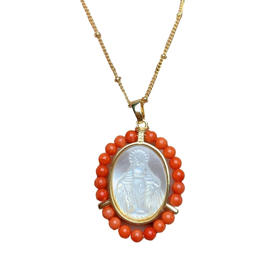 Mother pearl shellfish Copper Geometric Virgin Mary Color Block Pendant Necklace
