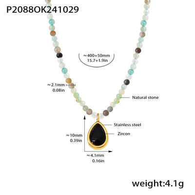 Elegant Vacation Water Droplets 304 Stainless Steel natural stone Zircon Beaded Chain Pendant Necklace In Bulk