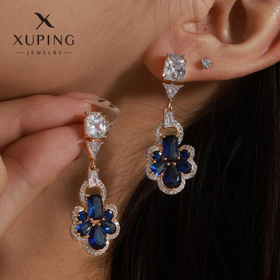 1 Pair Elegant Flower Plating Copper Artificial Gemstones 18K Gold Plated Drop Earrings