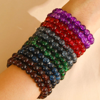 Fashion Simple Style Colored Glazing Bead Bracelet  Hot Sale Crystal Ice Broken Hot Flower Shining Beaded Stretch Bracelet 1 Pair