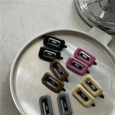Personalized Girl Color Plastic Hairpin Advanced Design Sense Side Clip Hairpin a Pair of Hairclips Square Bang Clip Frog Buckle Bar Shaped Hair Clip Hairpin