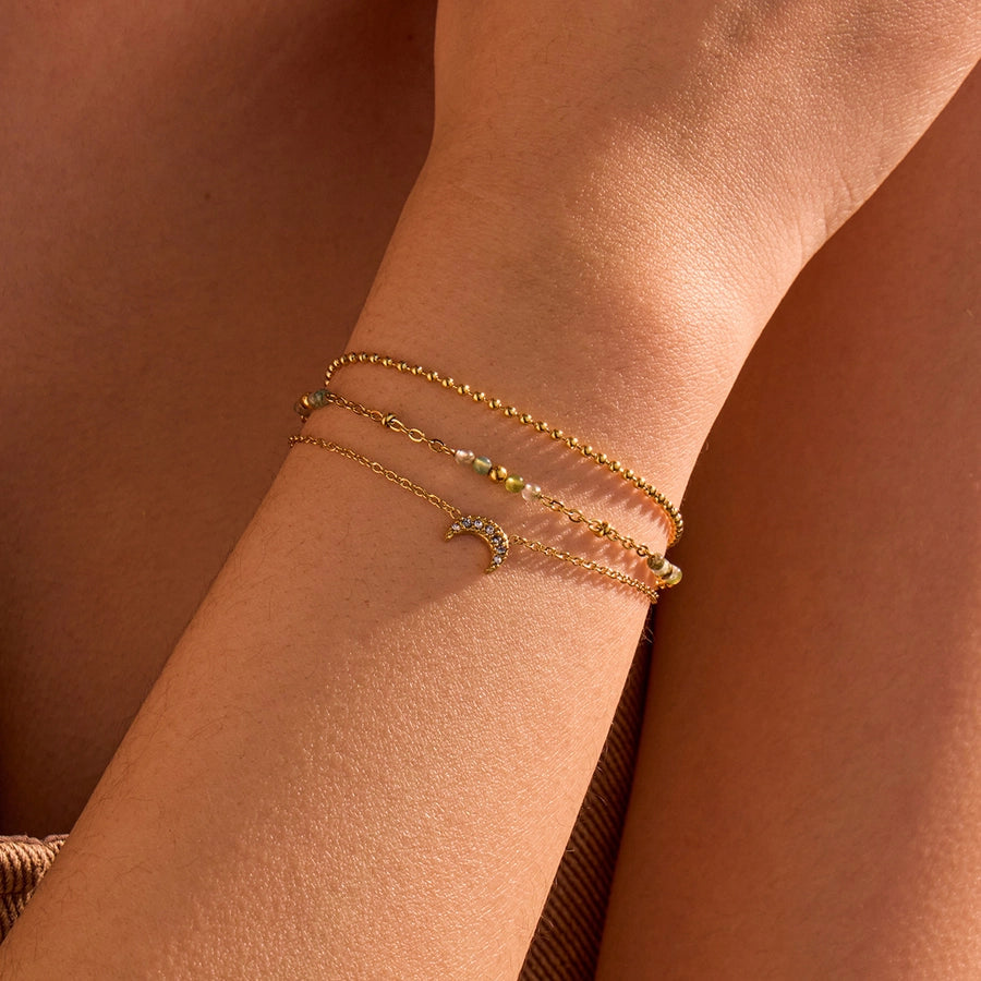 IG Style Moon 304 Stainless Steel 18K Gold Plated Zircon ball chain cable chain Bracelets In Bulk