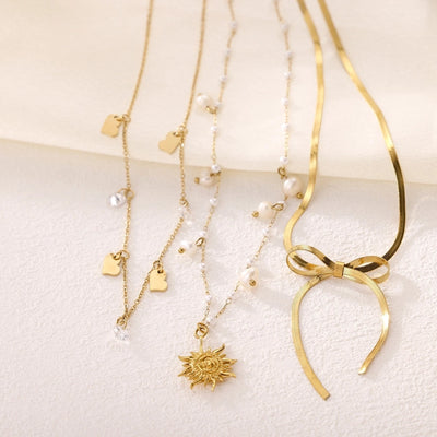 Jewelry Elegant Sun Bow Knot 304 Stainless Steel Necklace