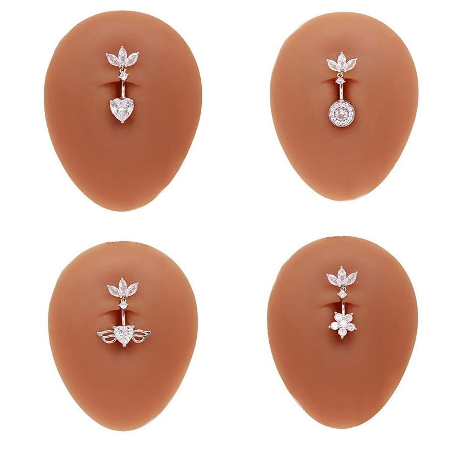 1 Piece Belly Rings Hip-Hop Sexy Heart Shape 316 Stainless Steel  Copper Plating Zircon White Gold Plated Gold Plated