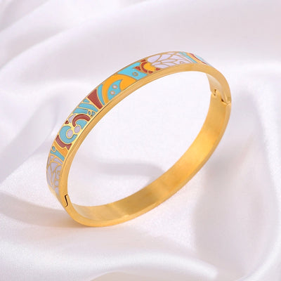 Elegant Retro Printing Solid Color Titanium Steel Bangle In Bulk