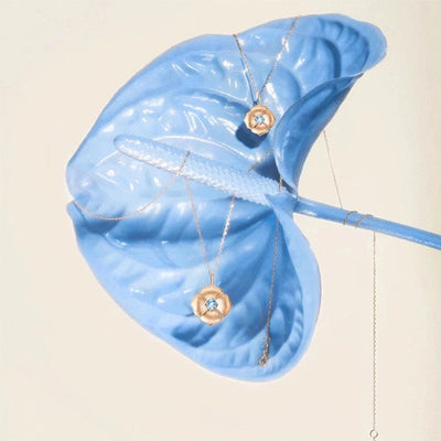 Alloy Copper Inlay Flower Birthstone Pendant Necklace