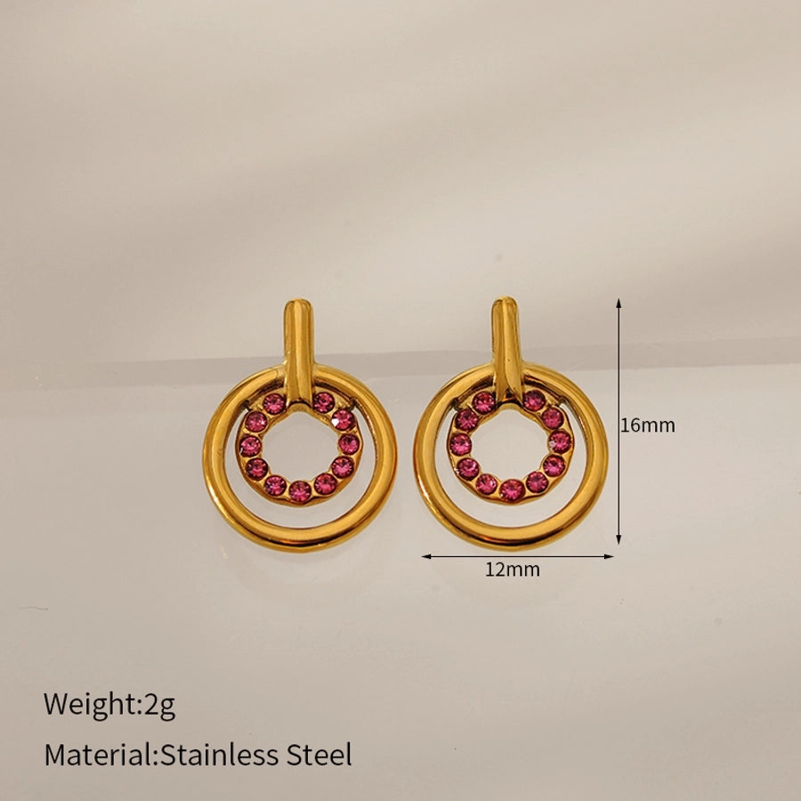 1 Pair Elegant Geometric 304 Stainless Steel Zircon Ear Studs