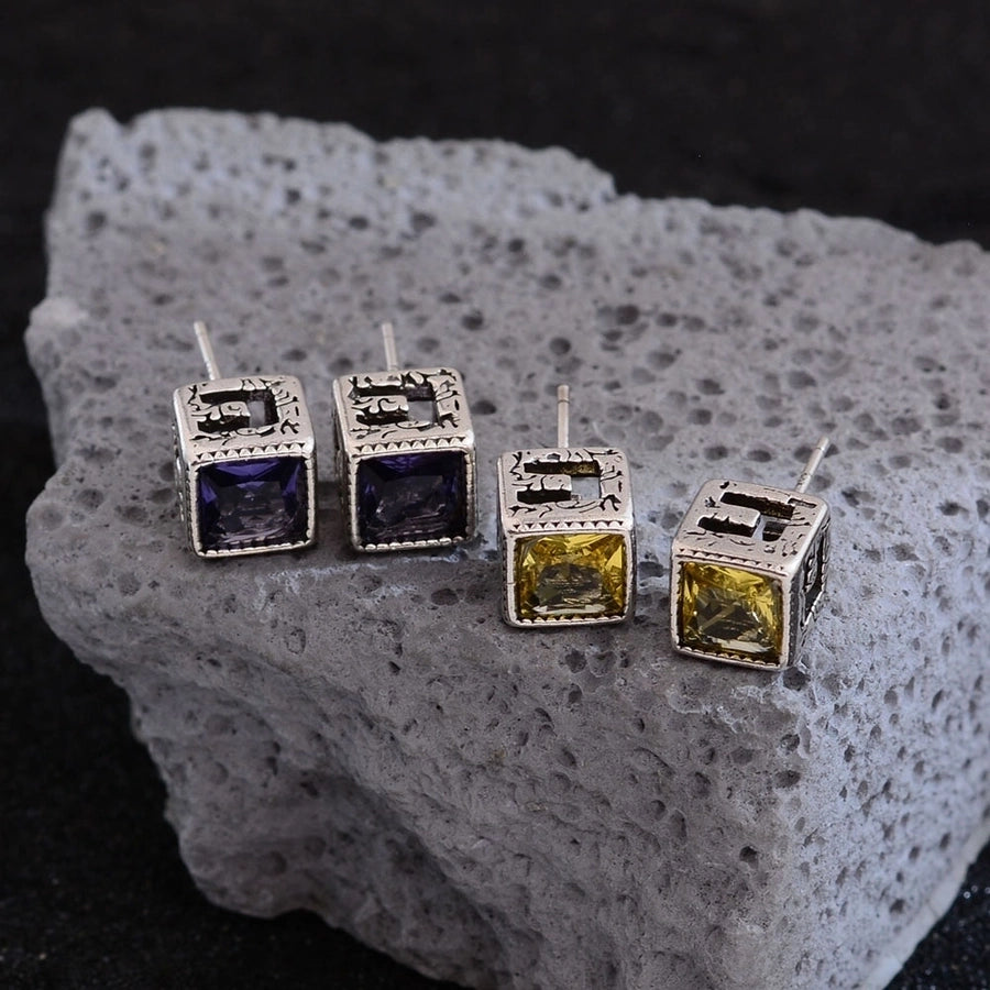 1 Pair Hip-Hop Vintage Style Square Inlay Copper Zircon Ear Studs