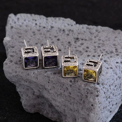 1 Pair Hip-Hop Vintage Style Square Inlay Copper Zircon Ear Studs
